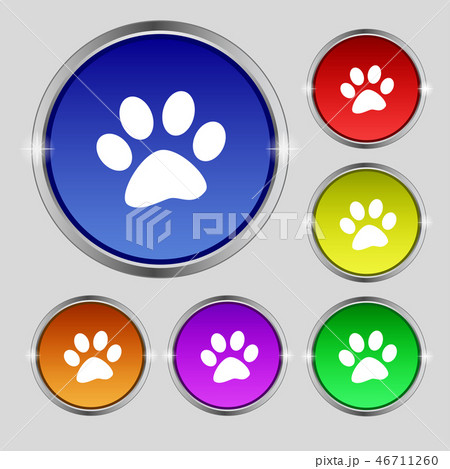 paw icon sign. Round symbol on bright colourful bu paw icon sign. Round symbol on bright colourful bu 46711260