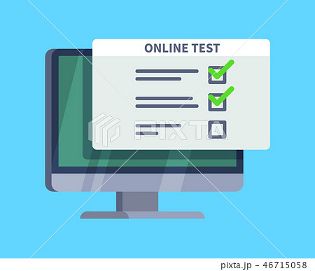 Online test. Questionnaire survey form on pc screen. Exam list, computer testing and online quiz 46715058