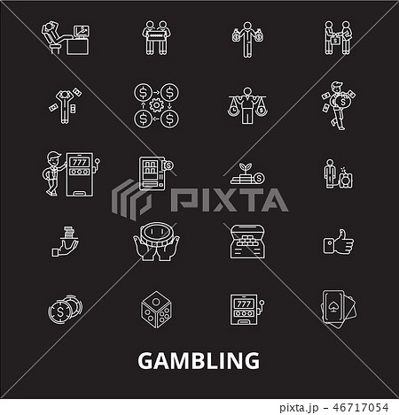 Gambling editable line icons vector set on black background. Gambling white outline illustrations 46717054