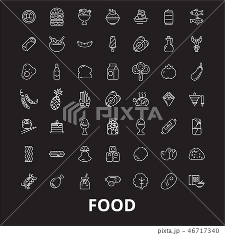 Food editable line icons vector set on black background. Food white outline illustrations, signs 46717340
