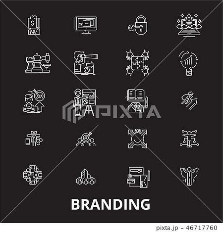 Branding editable line icons vector set on black background. Branding white outline illustrations 46717760