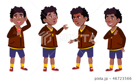 Boy Schoolboy Kid Vector. Primary School Child. Black. Afro American. Youth. For Card, Advertisement 46723566