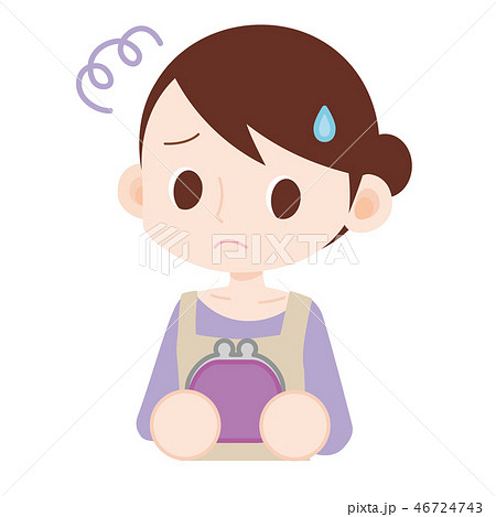 エプロンを着た主婦　財布を抱えて悩む 46724743