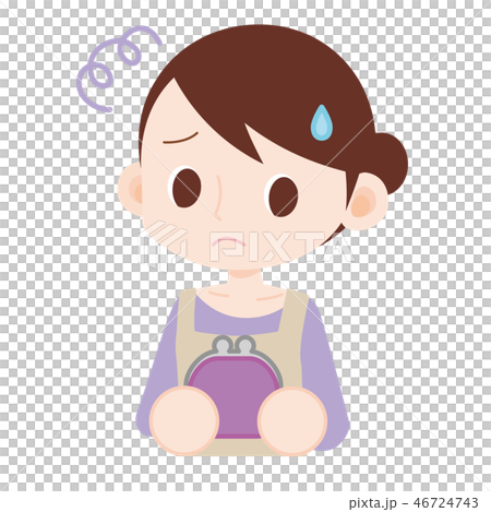 Housewife wearing an apron suffers from holding a purse 46724743