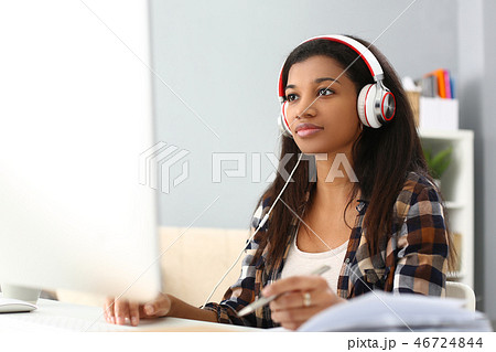 Black ordinary female designer workplace Black ordinary female designer workplace 46724844