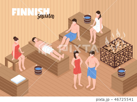 Finnish Sauna Isometric Illustration 46725541