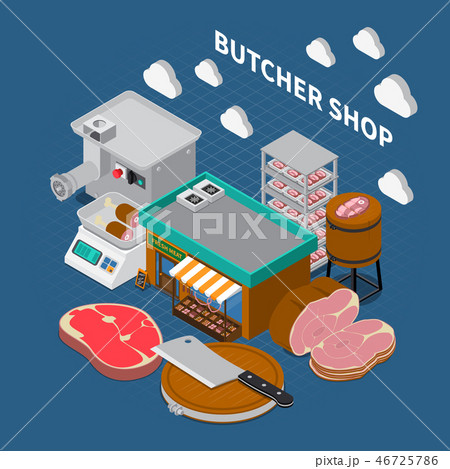 Butchers Shop Isometric Background 46725786