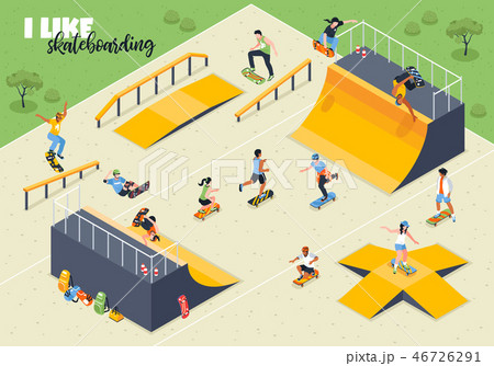 Skateboard Isometric Horizontal Illustration 46726291