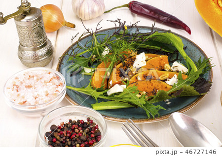 Autumn  set seasonal food with pumpkin ingredient 46727146