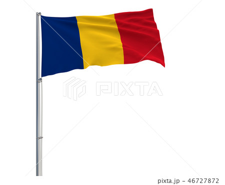 Flag of Romania on the flagpole fluttering Flag of Romania on the flagpole fluttering 46727872