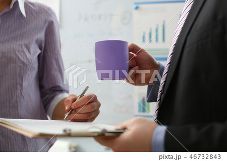 Female arm offer contract form on clipboard pad Female arm offer contract form on clipboard pad 46732843