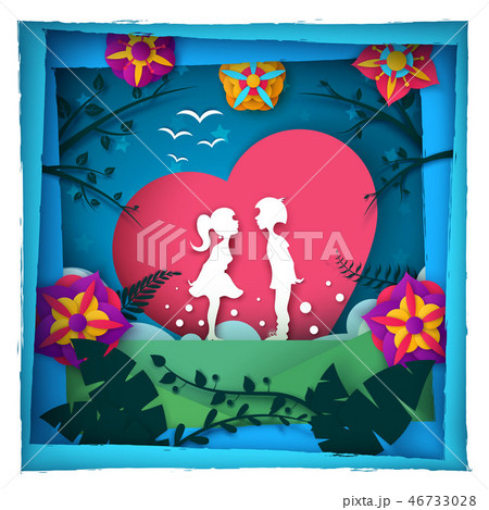 Boy and girl love - paper illustration. 46733028