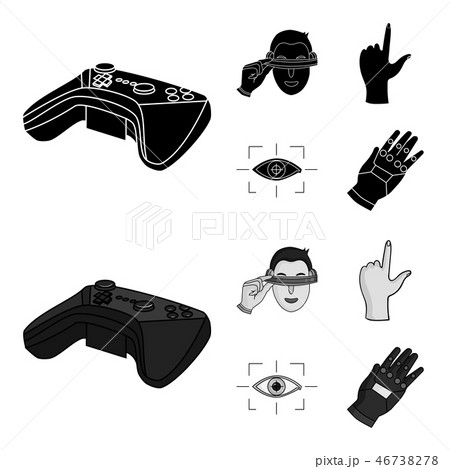 Virtual, reality, helmet, computer, technology, .Virtual reality set collection icons in black 46738278