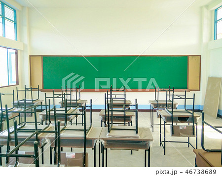 empty classroom with blackboard and desk empty classroom with blackboard and desk 46738689