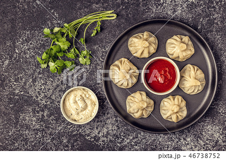 Traditional steamed dumplings Khinkali Traditional steamed dumplings Khinkali 46738752