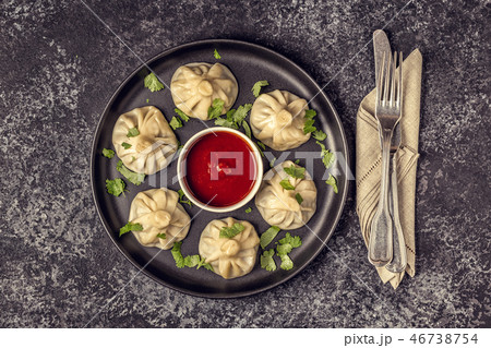 Traditional steamed dumplings Khinkali Traditional steamed dumplings Khinkali 46738754