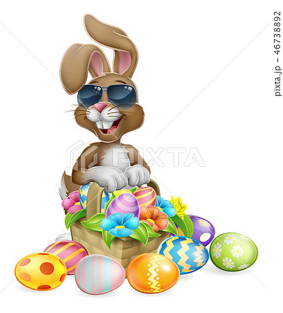 Easter Bunny Cool Rabbit Eggs Hunt Basket Cartoonのイラスト素材 4673