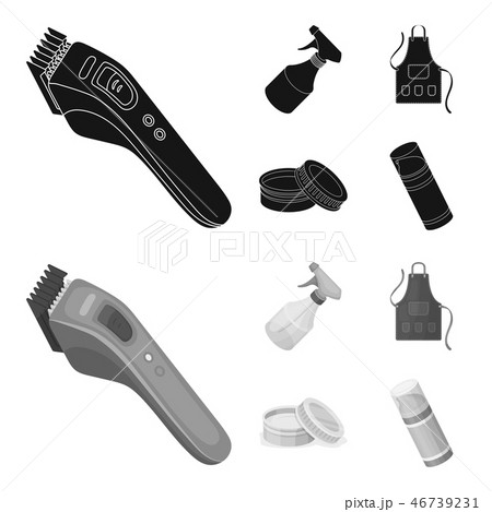 Electric clipper, apron, cream and other accessories for a male hairdresser.Barbershop set Electric clipper, apron, cream and other accessories for a male hairdresser.Barbershop set 46739231