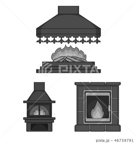 Different kinds of fireplaces monochrome icons in set collection for design.Fireplaces construction Different kinds of fireplaces monochrome icons in set collection for design.Fireplaces construction 46739791