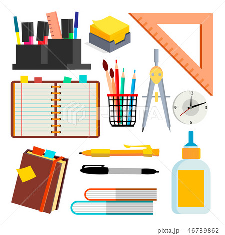 Stationery Icons Vector. Pen, Pencil, Notebook, Ruler. Isolated Flat Cartoon Illustration Stationery Icons Vector. Pen, Pencil, Notebook, Ruler. Isolated Flat Cartoon Illustration 46739862