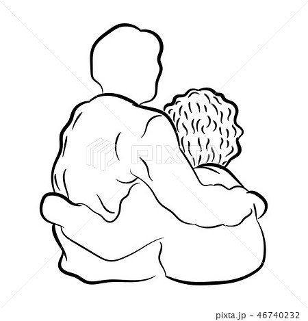 Handrawn of a couple hugging, simple line vector 46740232