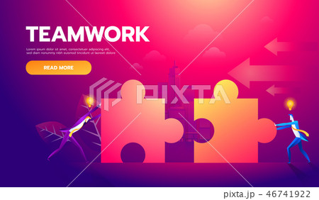 Business teamwork concept. Two businessmen connecting puzzle elements. Vector illustration flat Business teamwork concept. Two businessmen connecting puzzle elements. Vector illustration flat 46741922