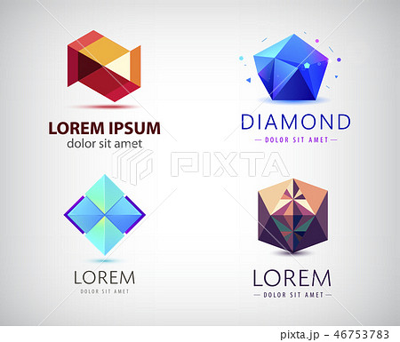 Vector set of abstract geometric 3d logos, shapes. Crystal facet origami Logo Collection. graphic 46753783