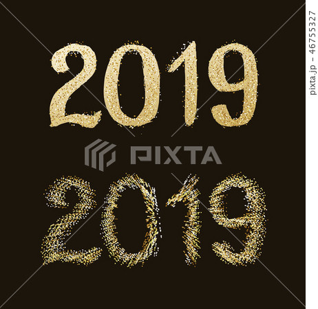 New Year 2019. Golden text with bright confetti New Year 2019. Golden text with bright confetti 46755327