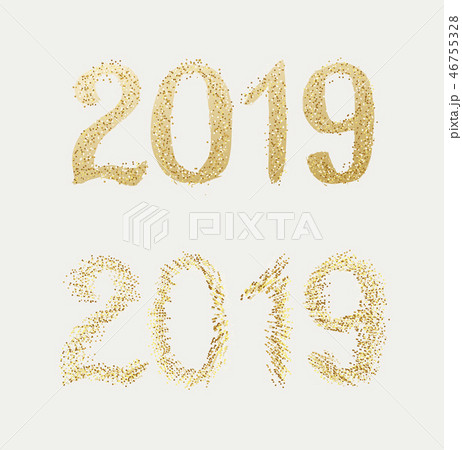 New Year 2019. Golden text with bright confetti New Year 2019. Golden text with bright confetti 46755328