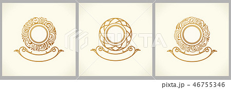 Calligraphic floral baroque monogram. Emblems gold set 46755346