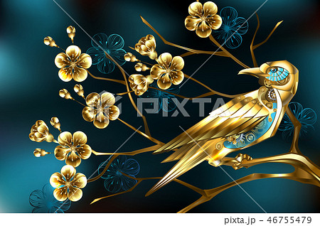 Steampunk bird with sakura 46755479