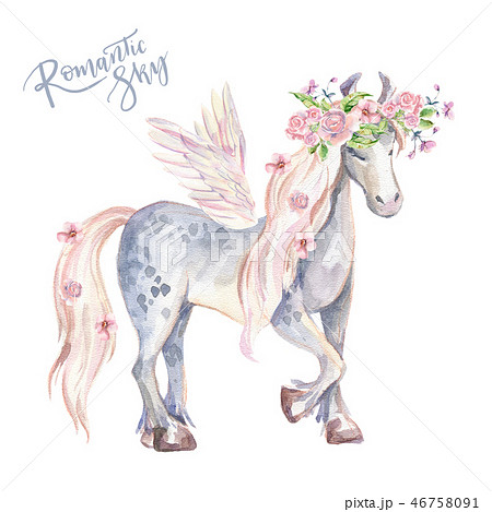 Magic Pegasus Watercolor Illustration のイラスト素材