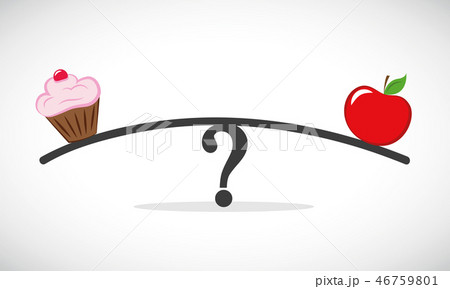 healthy apple and unhealthy fast food libra with question mark 46759801