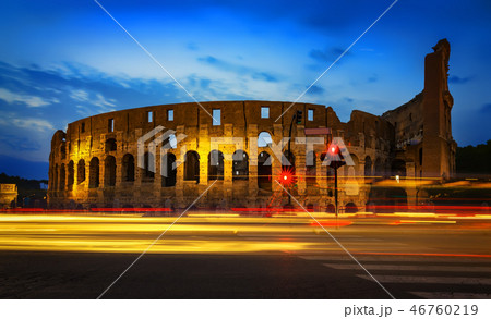 Colosseum and car lights Colosseum and car lights 46760219