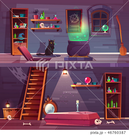 Vector quest background of witch house, cellar 46760387