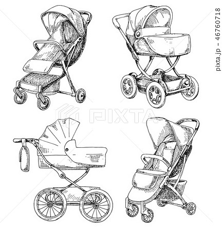 Sketch Of A Baby Stroller And Stroller For Walks のイラスト素材