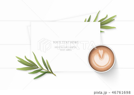 Flat lay top view elegant white paper composition 46761698