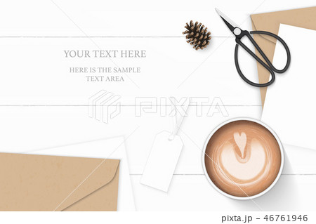 Flat lay top view elegant white paper composition 46761946