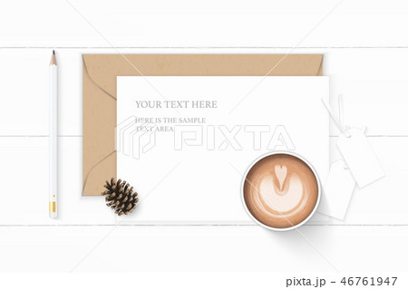Flat lay top view elegant white paper composition 46761947