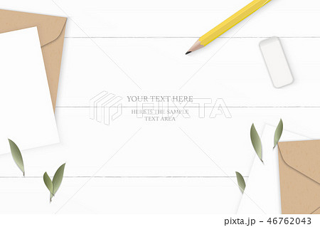 Flat lay top view elegant white paper composition Flat lay top view elegant white paper composition 46762043
