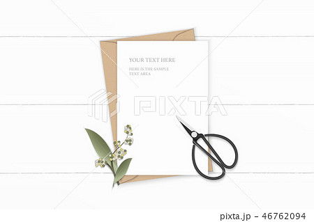 Flat lay top view elegant white paper composition 46762094