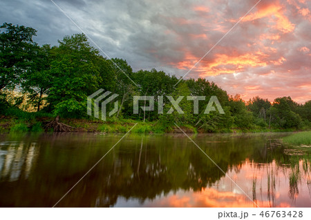 Sunset long the banks of the Amazon river 46763428