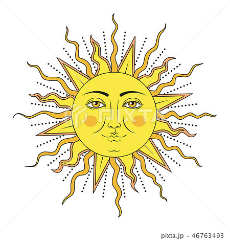 Colored Sun With Human Face Symbol Vector のイラスト素材
