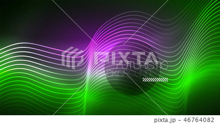 Abstract shiny glowinng color wave design element on dark background - science or technology concept 46764082