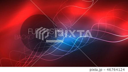 Glowing abstract wave on dark, shiny motion, Christmas and New Year magic space light. Techno 46764124