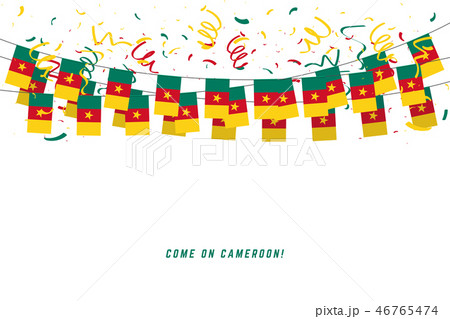 Cameroon garland flag with confetti background. Cameroon garland flag with confetti background. 46765474