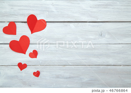 Red paper hearts on white wood Valentine's Day Red paper hearts on white wood Valentine's Day 46766864