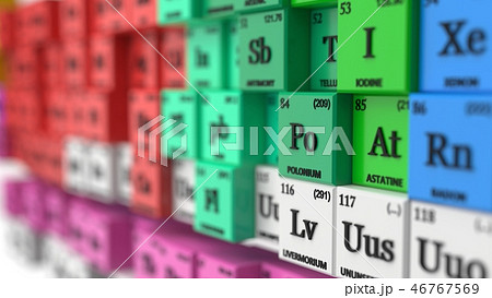 distorted periodic table concept. cubes colored by element groups. 3d illustration 46767569