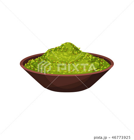 Green marjoram powder in ceramic bowl. Natural spice for dishes. Cooking ingredient. Flat vector Green marjoram powder in ceramic bowl. Natural spice for dishes. Cooking ingredient. Flat vector 46773925