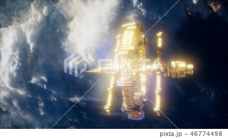 Earth and Spacecraft. space ship over the earth Earth and Spacecraft. space ship over the earth 46774498